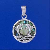 SPC 17mm LEAPING DOLPHINS PAUA PENDANT =