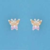 SPC 8mm YELLOW/PINK CZ BUTTERFLY STUDS =